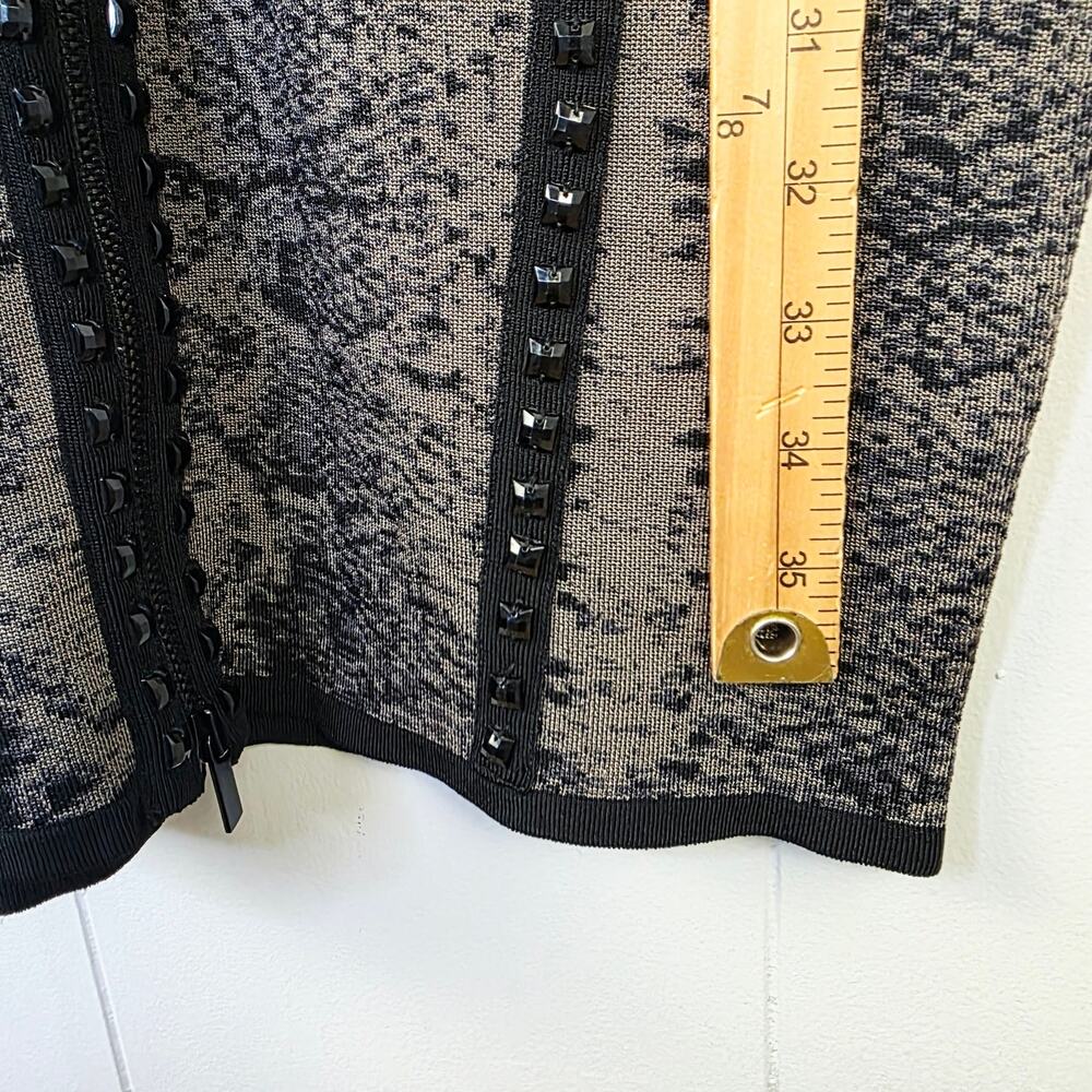 Cache Bodycon Dress Medium Black Snakeskin Studded Zip Front Mob Wife Edgy Glam - Picture 15 of 16